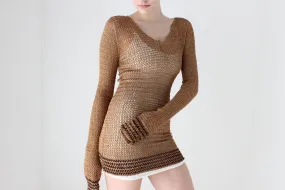 70s Open Knit Crochet Macrame Top or Mini