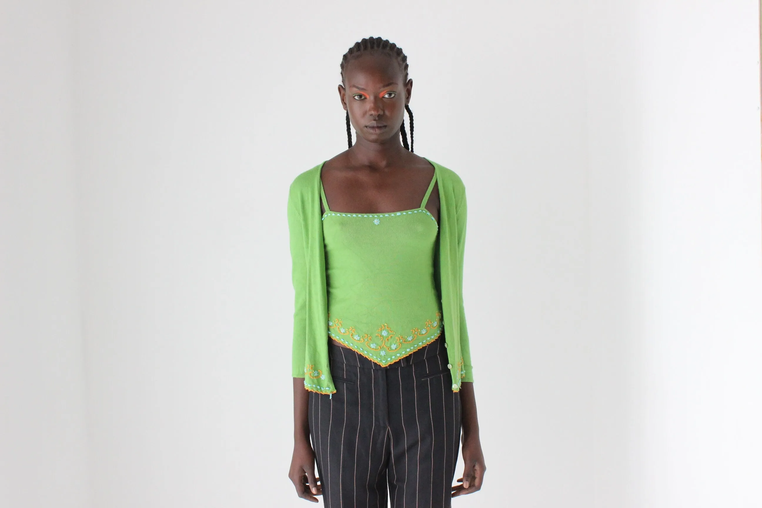 90s Embroidered Knit Tank & Cardigan Two Piece Set