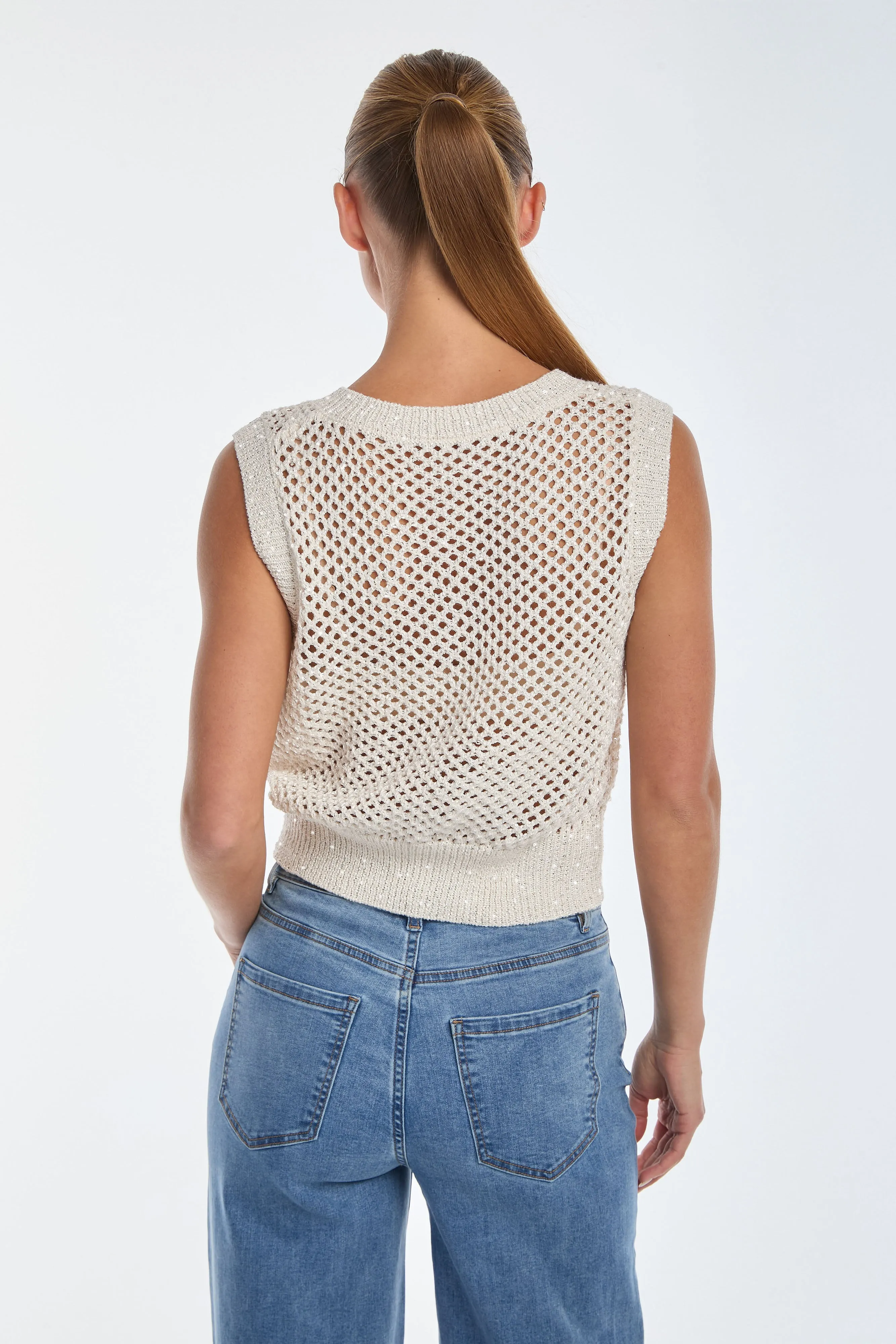 Addison Sequin Crochet Top - Pearl