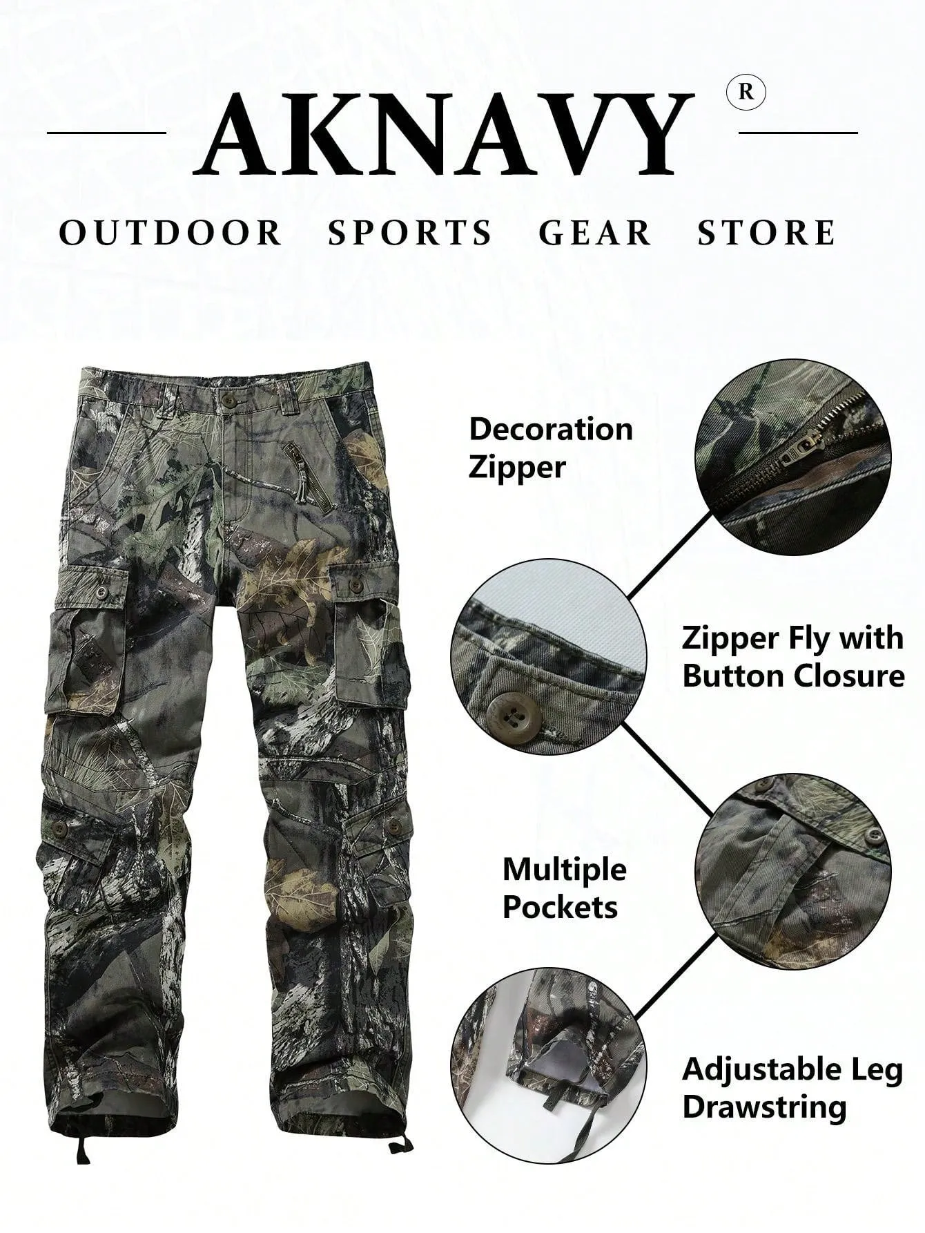 AKARMY AKARMY Cargo Camo Pants Leaf Print Jungle Style For Men - Durable Cotton Fabric, Multi-Pockets, Perfect For Hiking, Camo, And Work (No Belt)