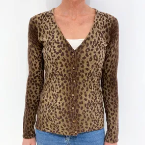 Animal Print Cashmere Deep V-Neck Cardigan Small
