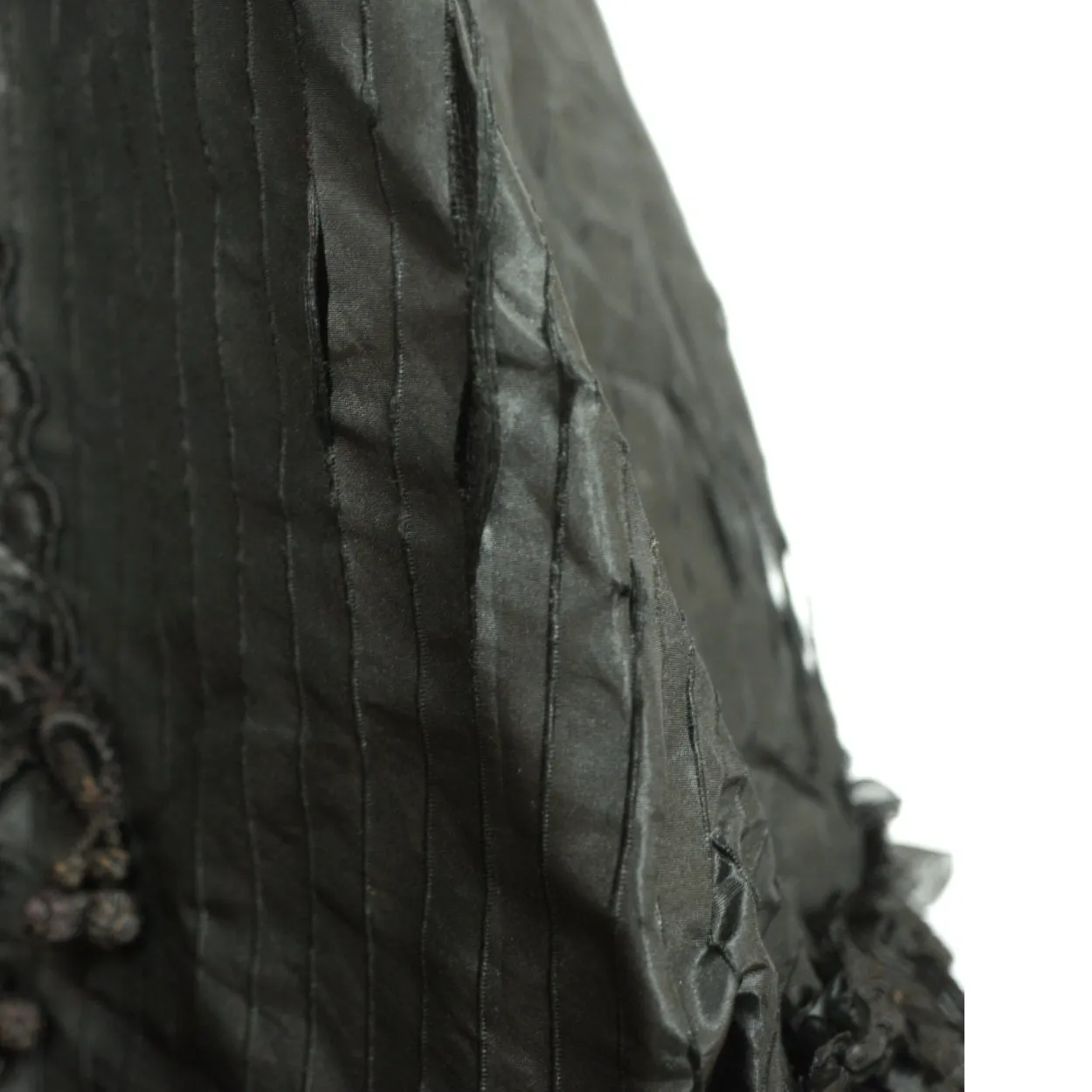 Antique Victorian Mourning Cape Black Silk Hip Cloak with Lace Ribbon Decoration