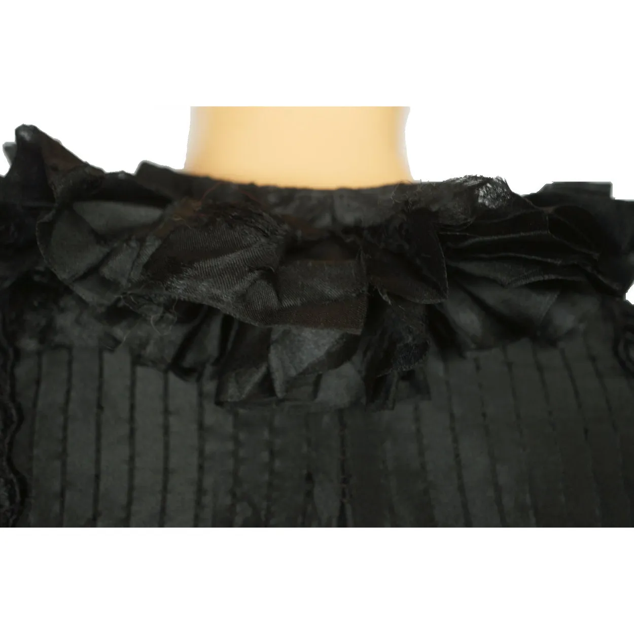 Antique Victorian Mourning Cape Black Silk Hip Cloak with Lace Ribbon Decoration