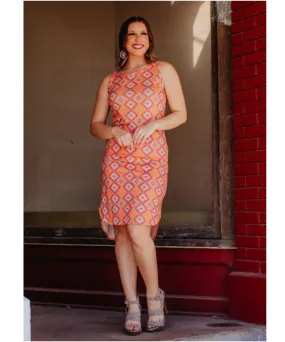 Aztec Print Orange Sleeveless Midi Dress