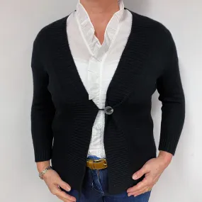 Black 3/4 Sleeve Cashmere V-Neck Cardigan Large