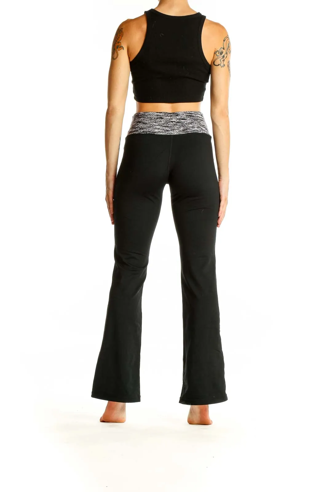 Black Flared Yoga Pants with Heathered Waistband