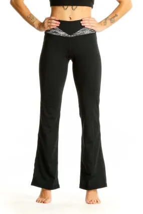 Black Flared Yoga Pants with Heathered Waistband