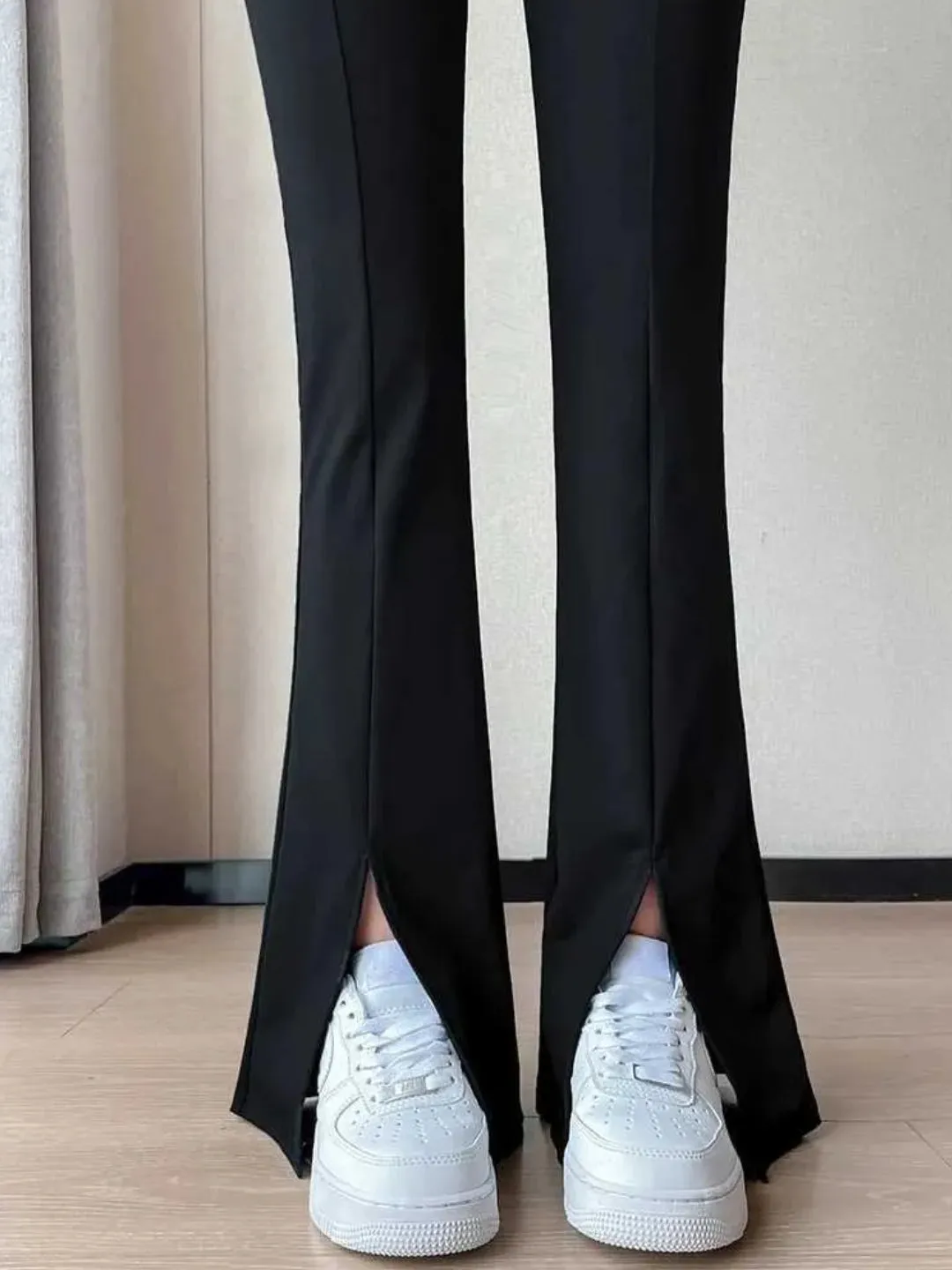 Black High waist front slit yoga pants