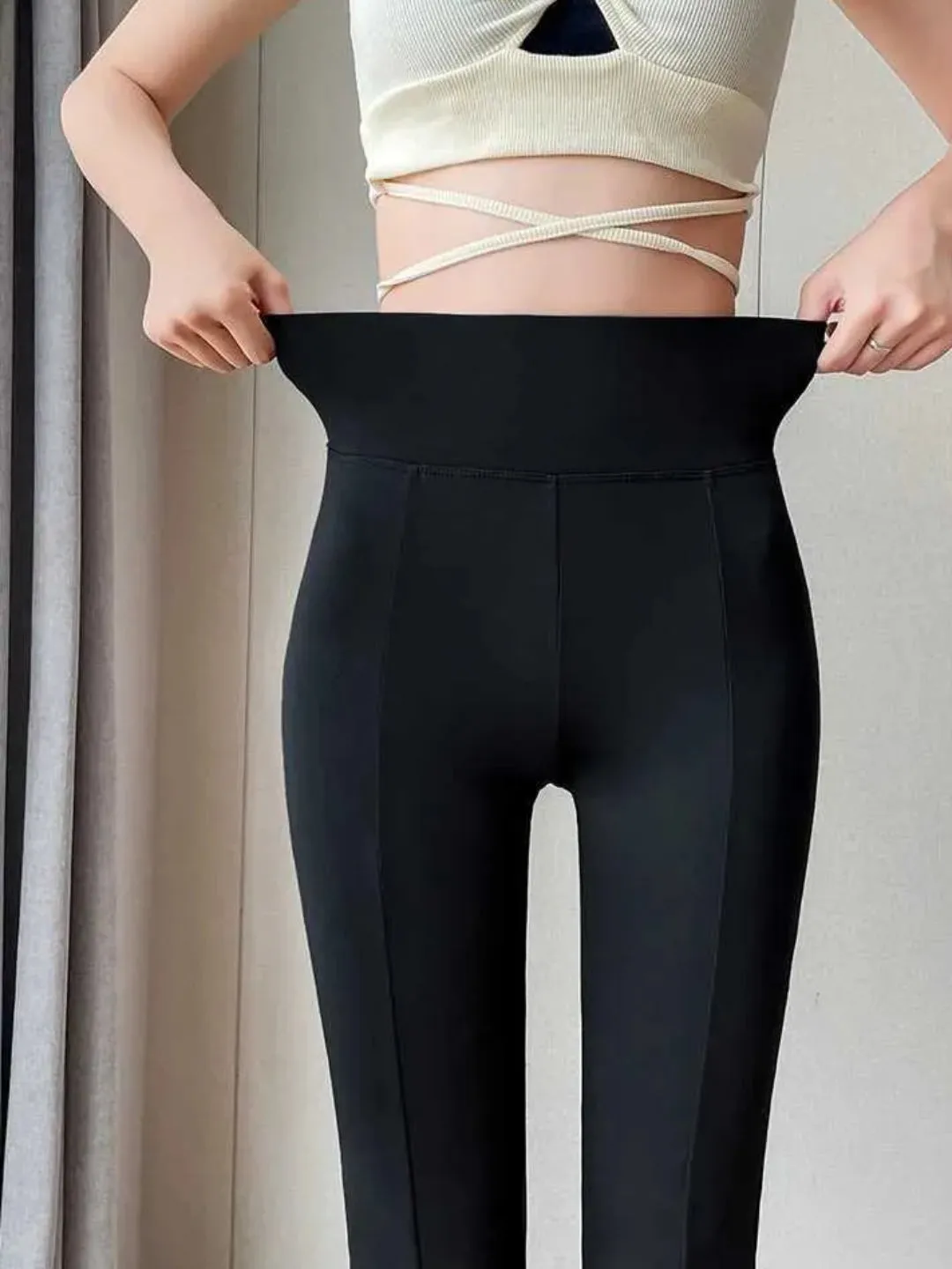 Black High waist front slit yoga pants