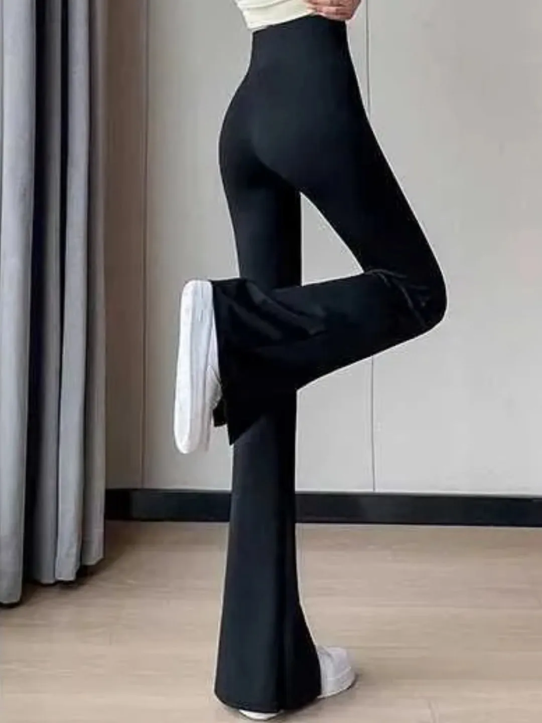 Black High waist front slit yoga pants