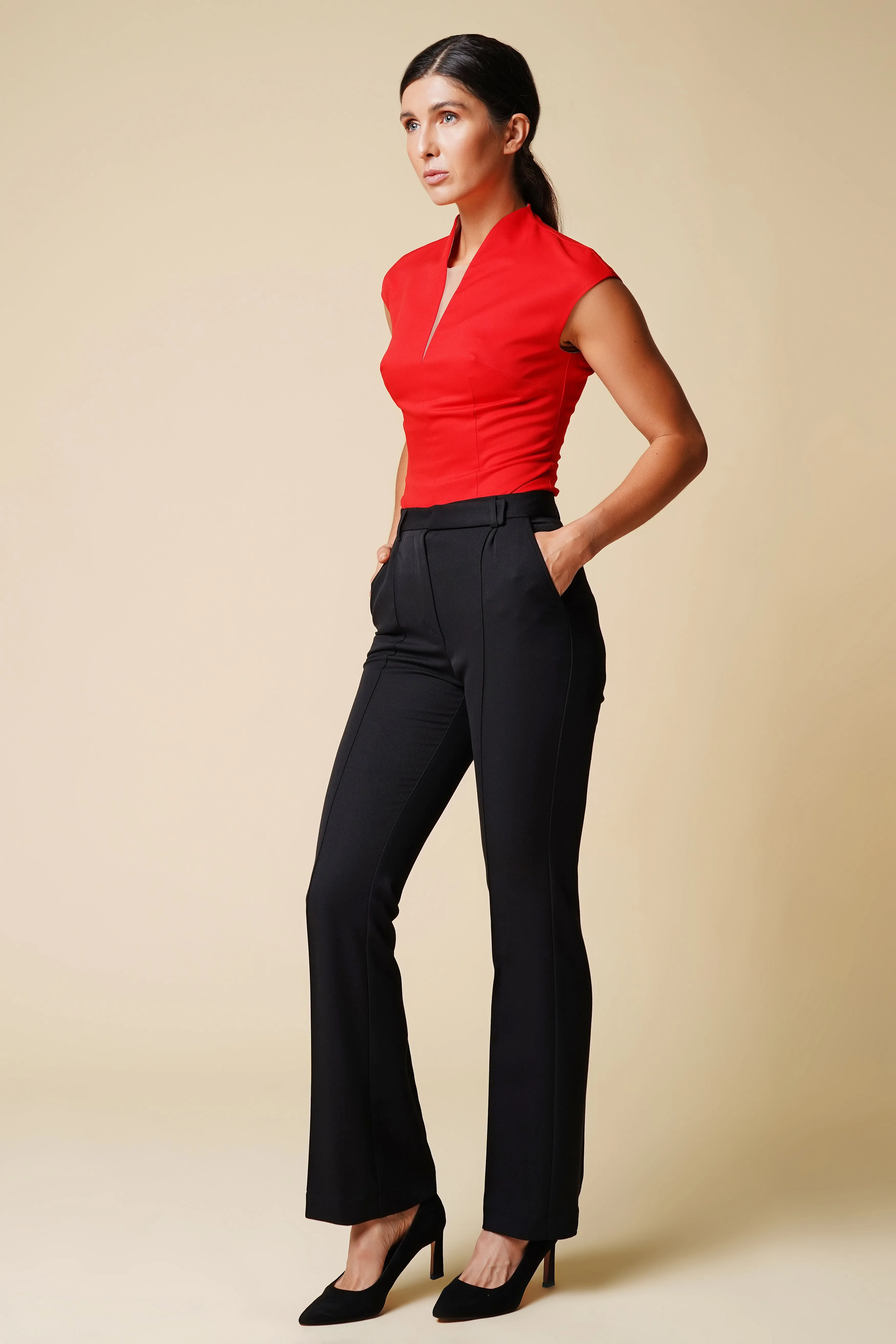 Black high waist straight leg trousers