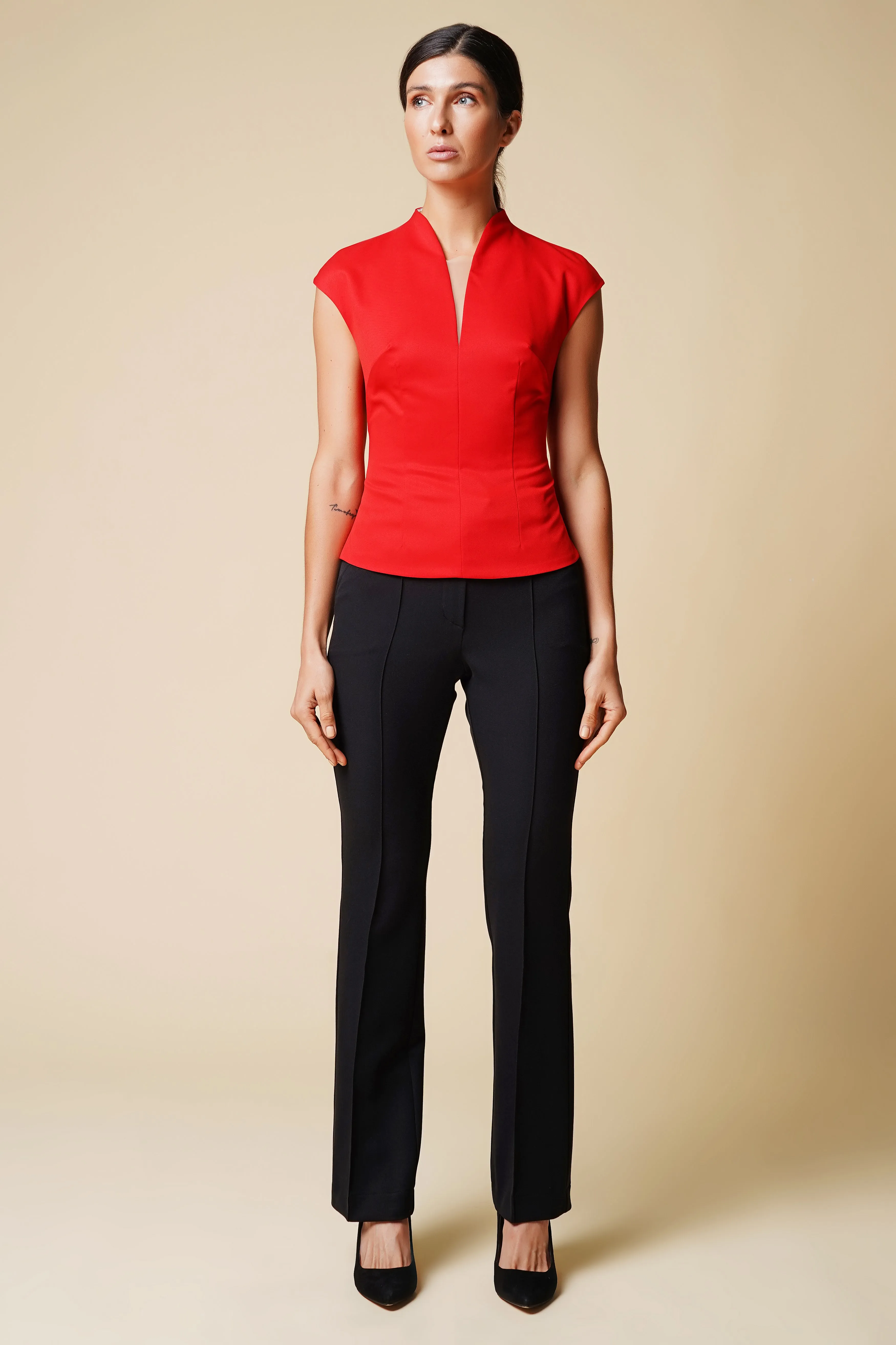 Black high waist straight leg trousers