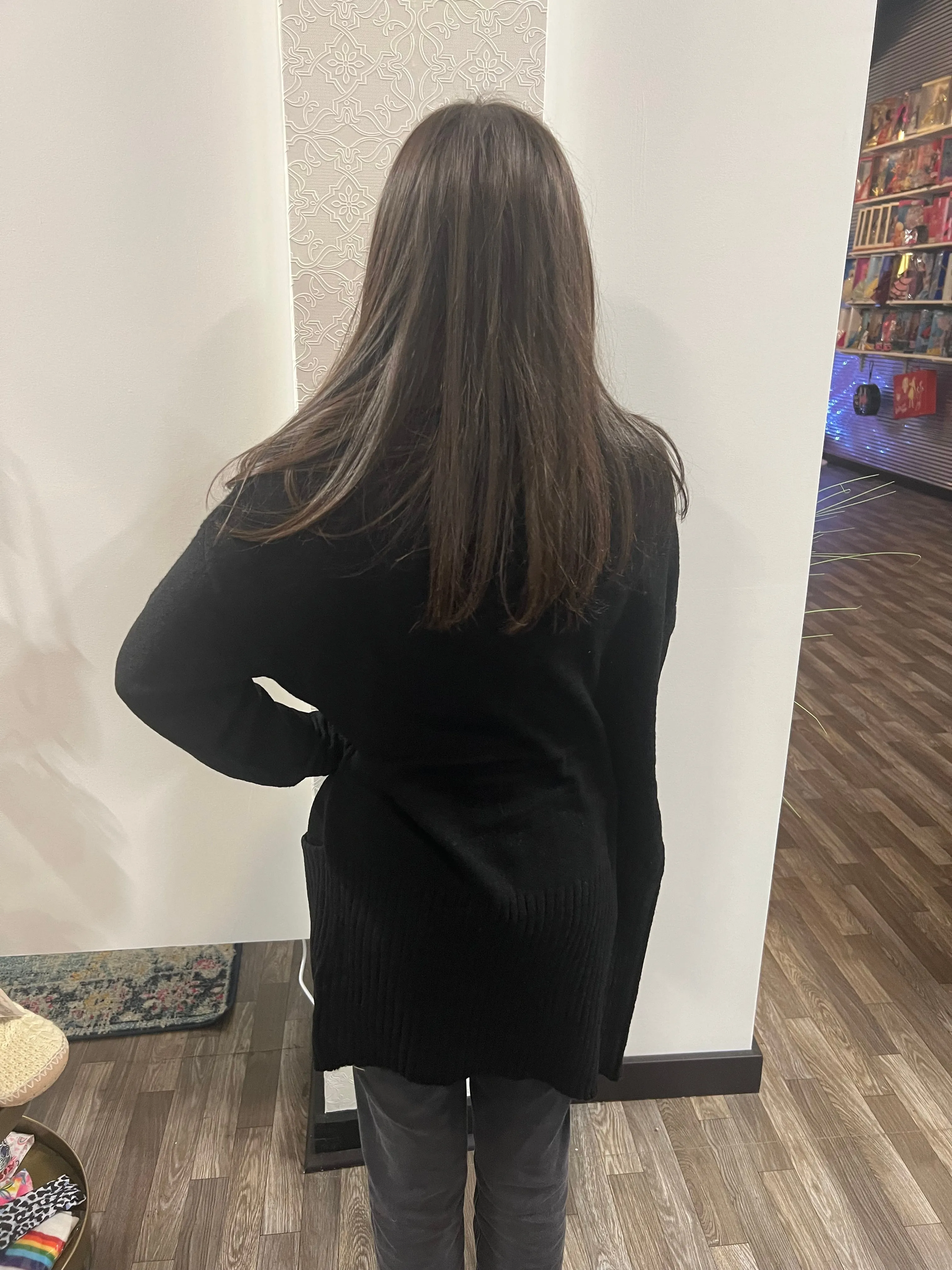 Black Long Sleeve Open Front with Pocket Sweater Cardigan