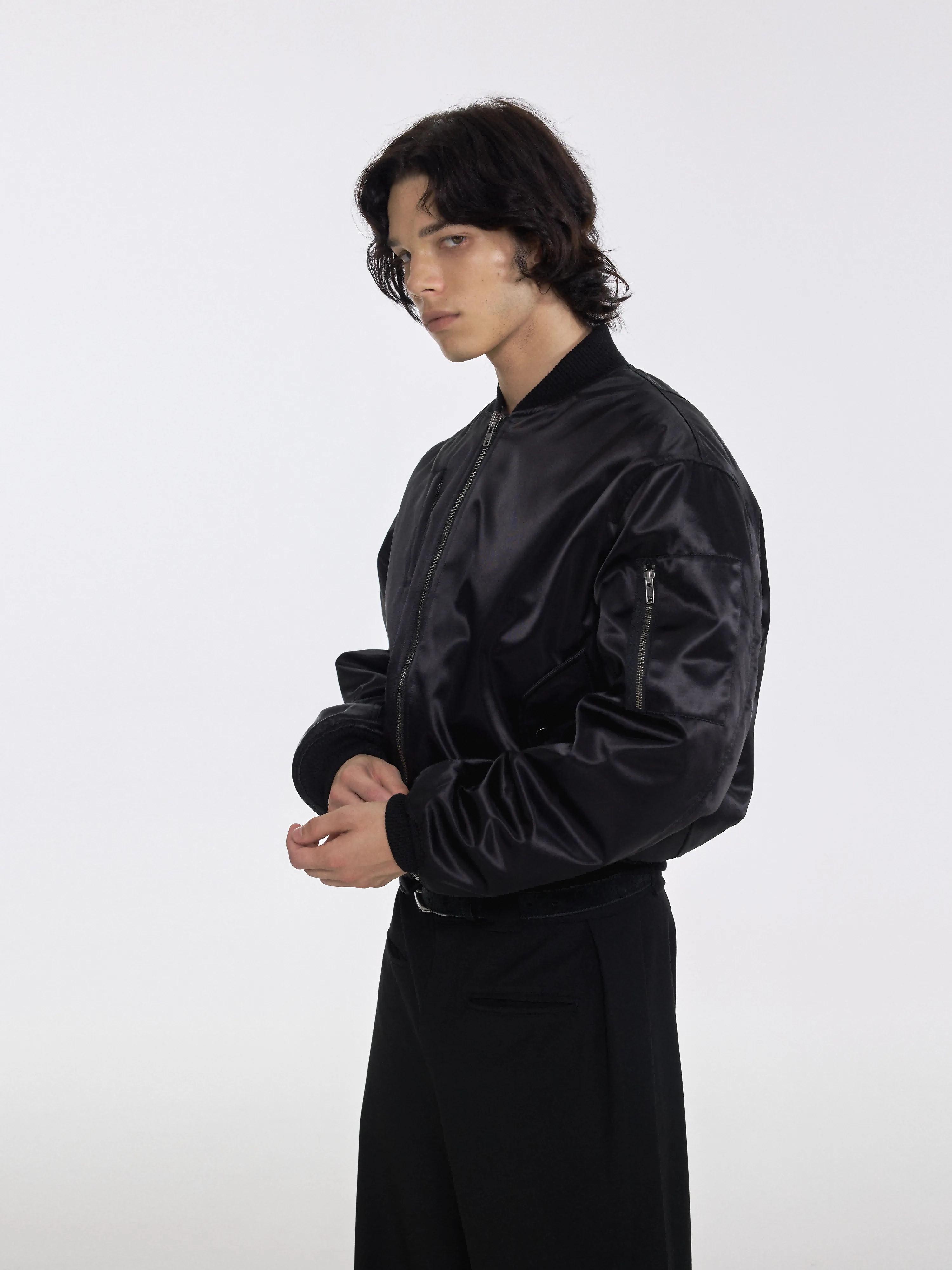 Black Satin Bomber Jacket