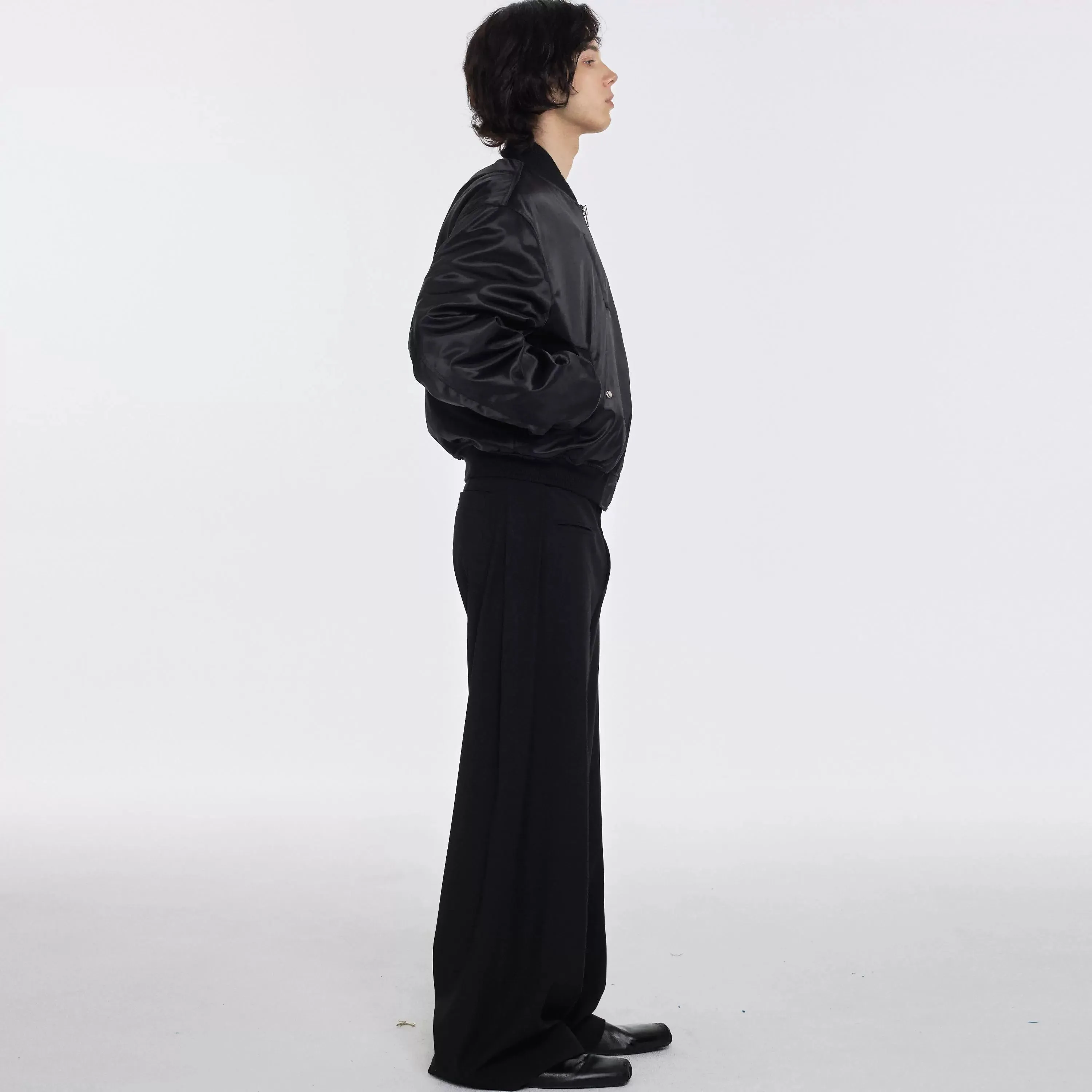 Black Satin Bomber Jacket