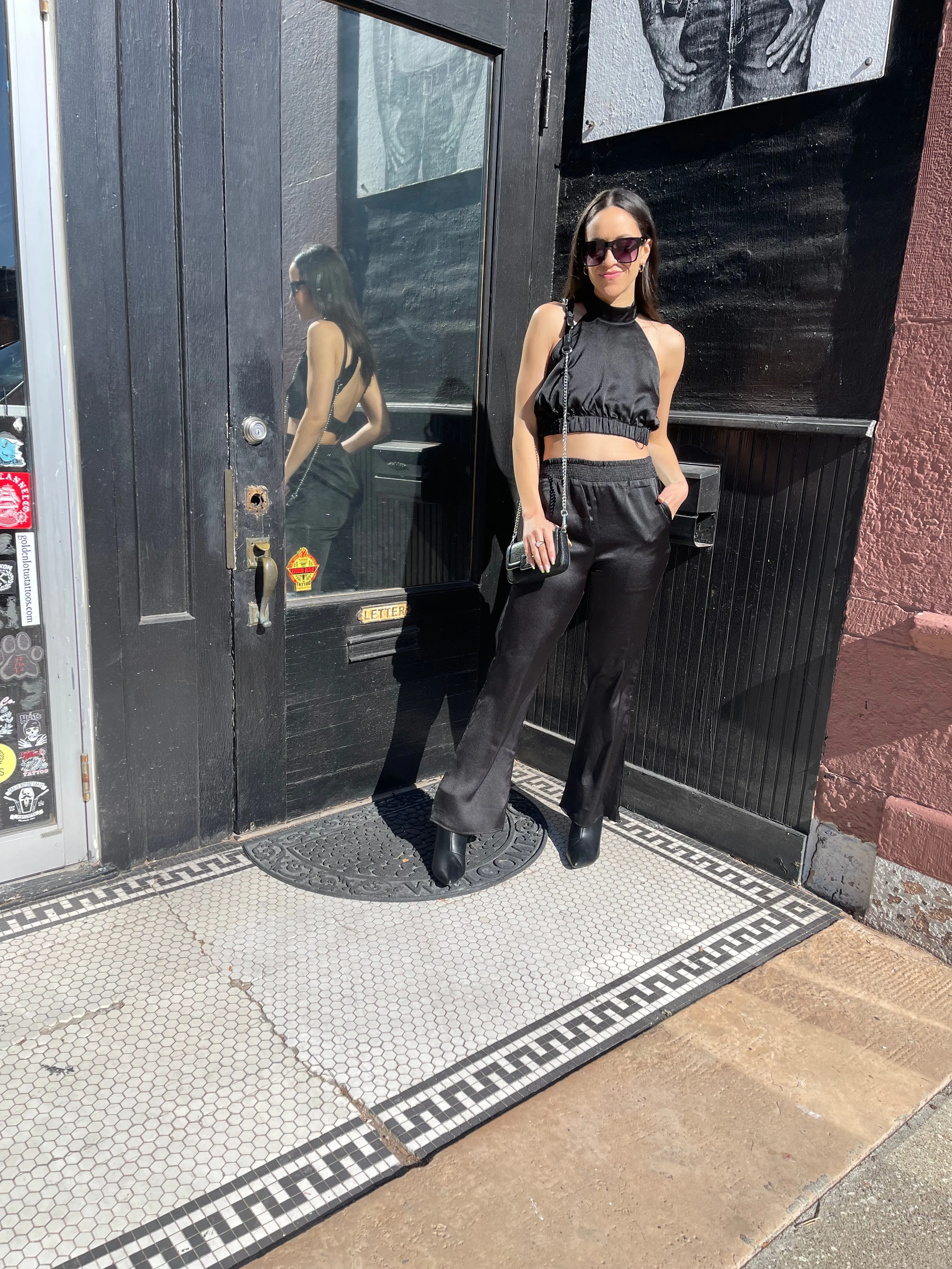 Black Satin Flared Pants