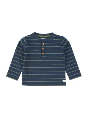 Boys Dusty Olive Stripe Knit Long Sleeve Henley Tee