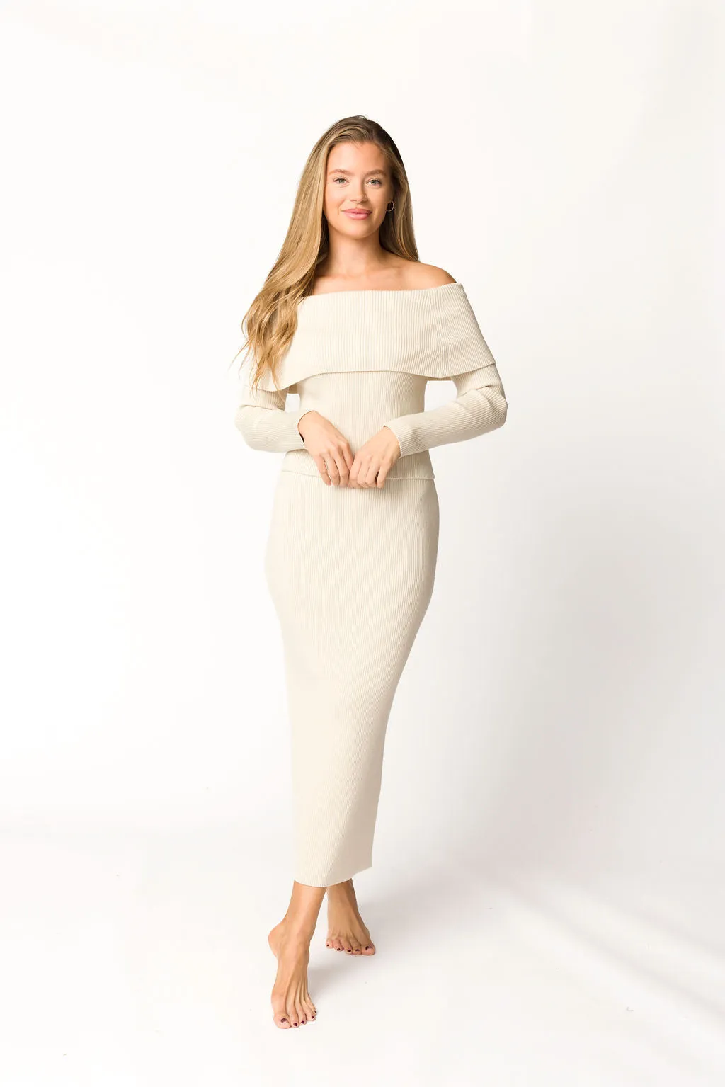 Bridget Timeless Foldover Off-Shoulder Top in Ecru
