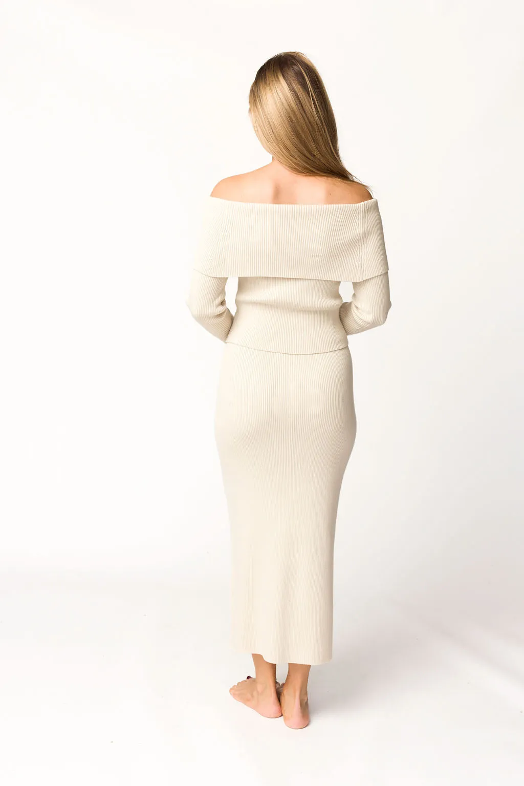 Bridget Timeless Foldover Off-Shoulder Top in Ecru