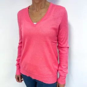 Bright Lupin Pink Cashmere V-Neck Jumper Medium