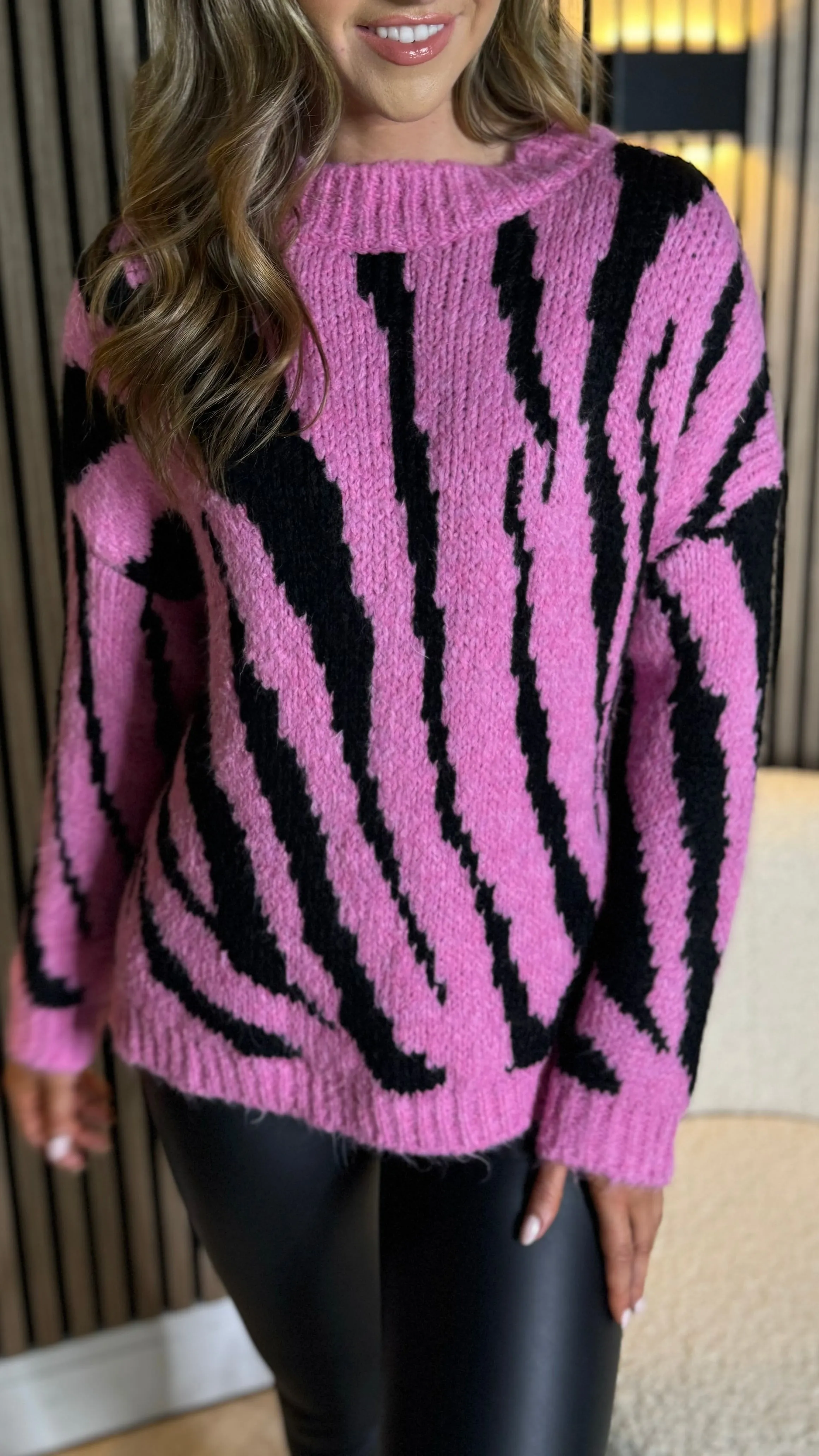 Brooke Pink & Black Printed Knit Jumper