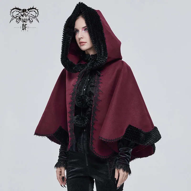 CA02802 wine double sided woolen contrast color shawl with fur