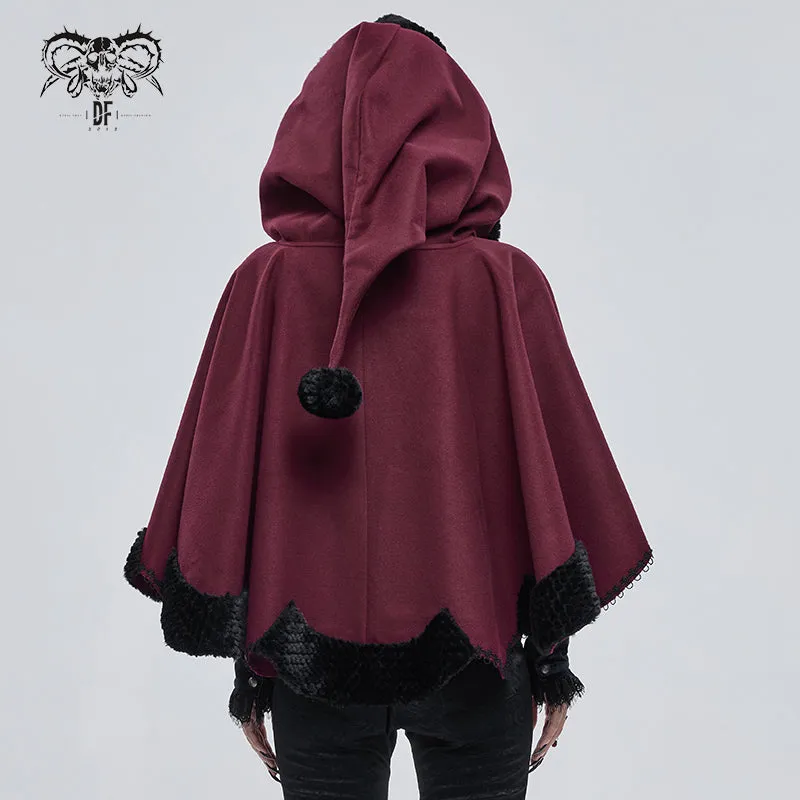 CA02802 wine double sided woolen contrast color shawl with fur