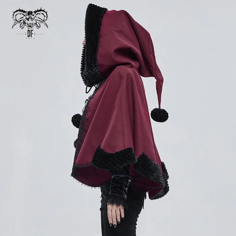 CA02802 wine double sided woolen contrast color shawl with fur