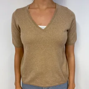 Camel Brown Cashmere Short Sleeved Jumper Small