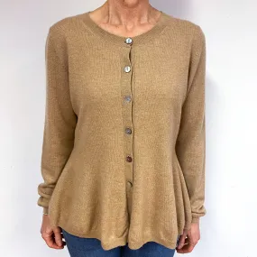Camel Brown Peplum Cashmere Crew Neck Cardigan Medium