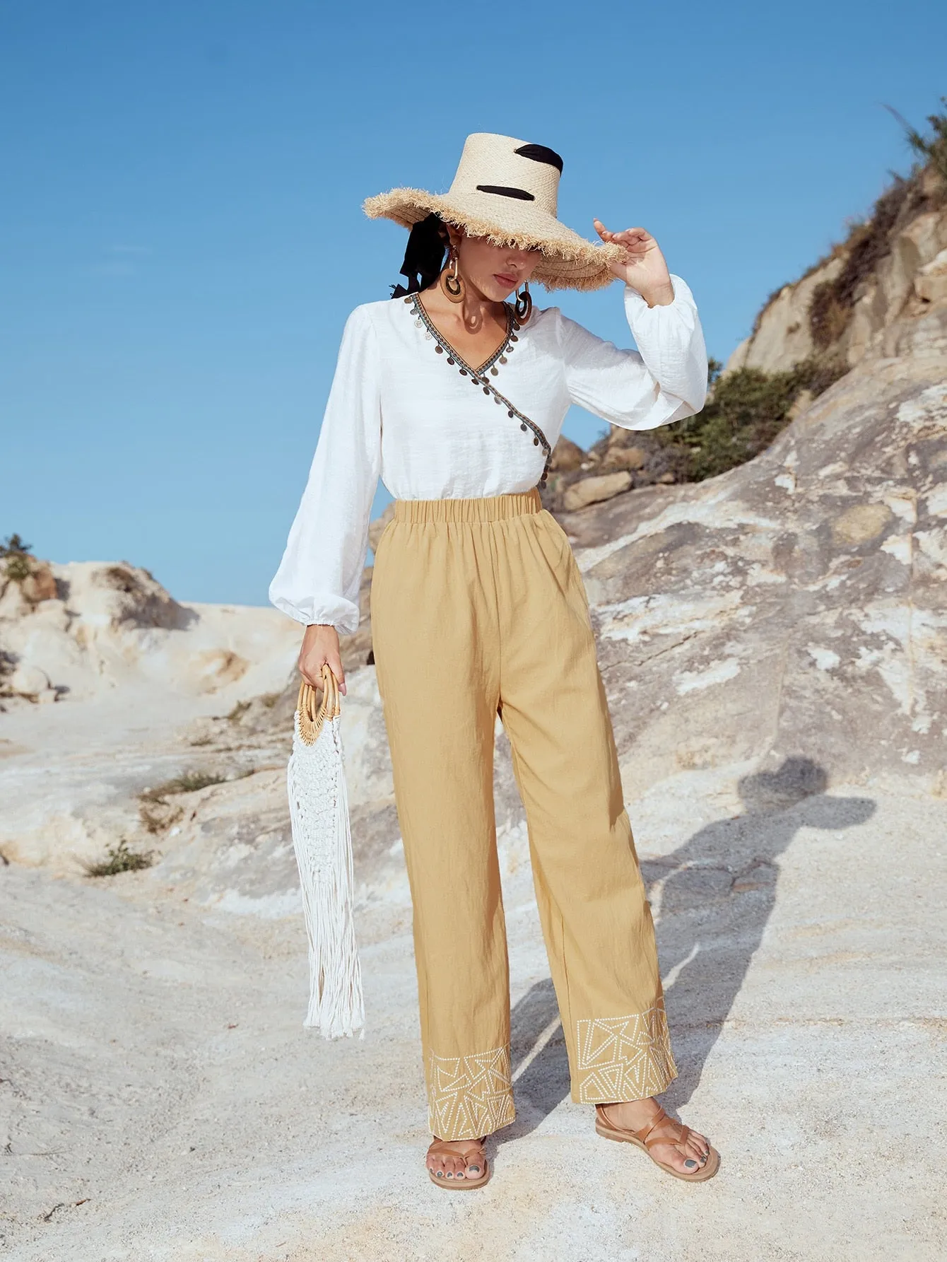 Casual Geometric High Waist Long Women Pants