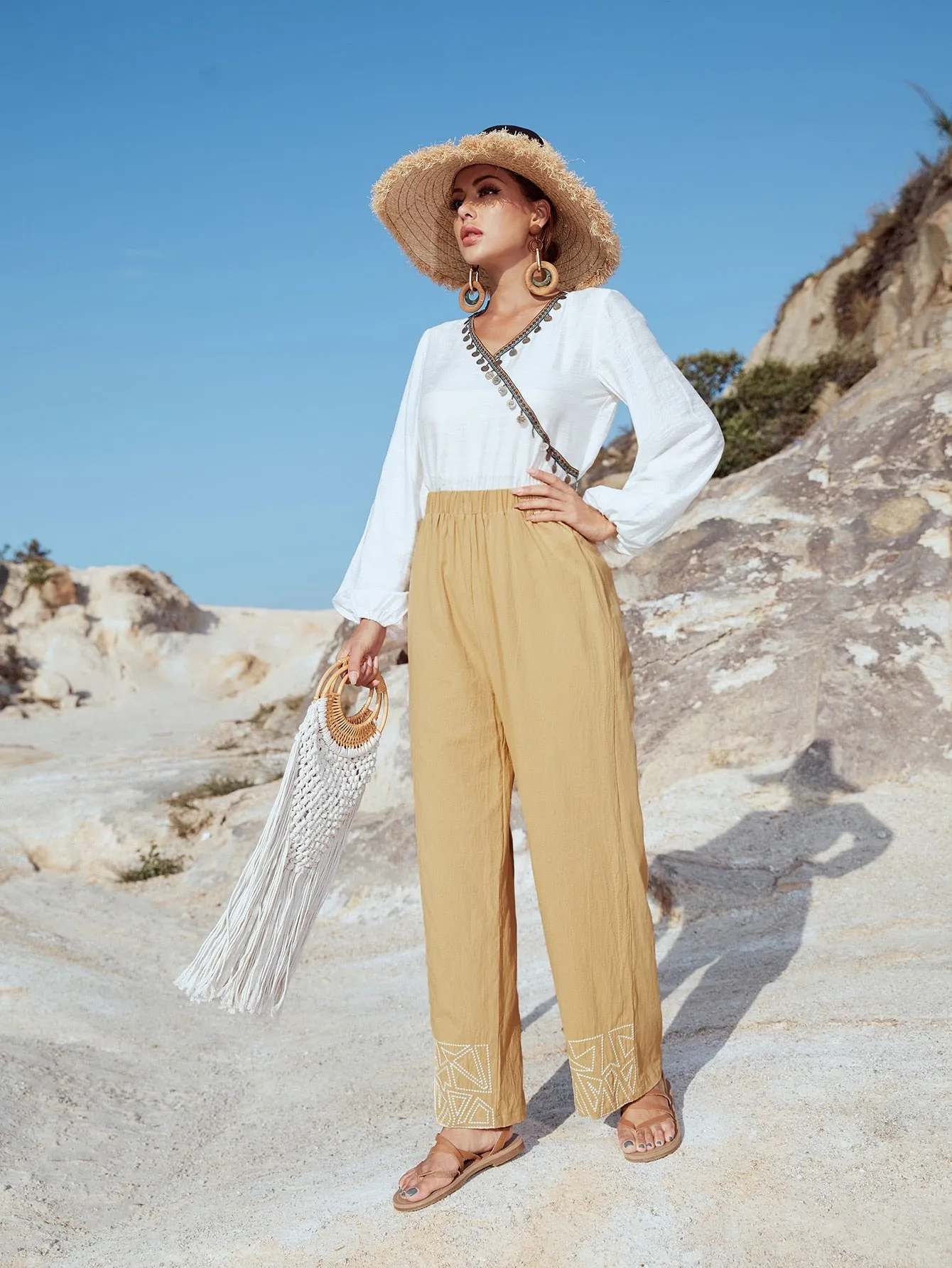Casual Geometric High Waist Long Women Pants