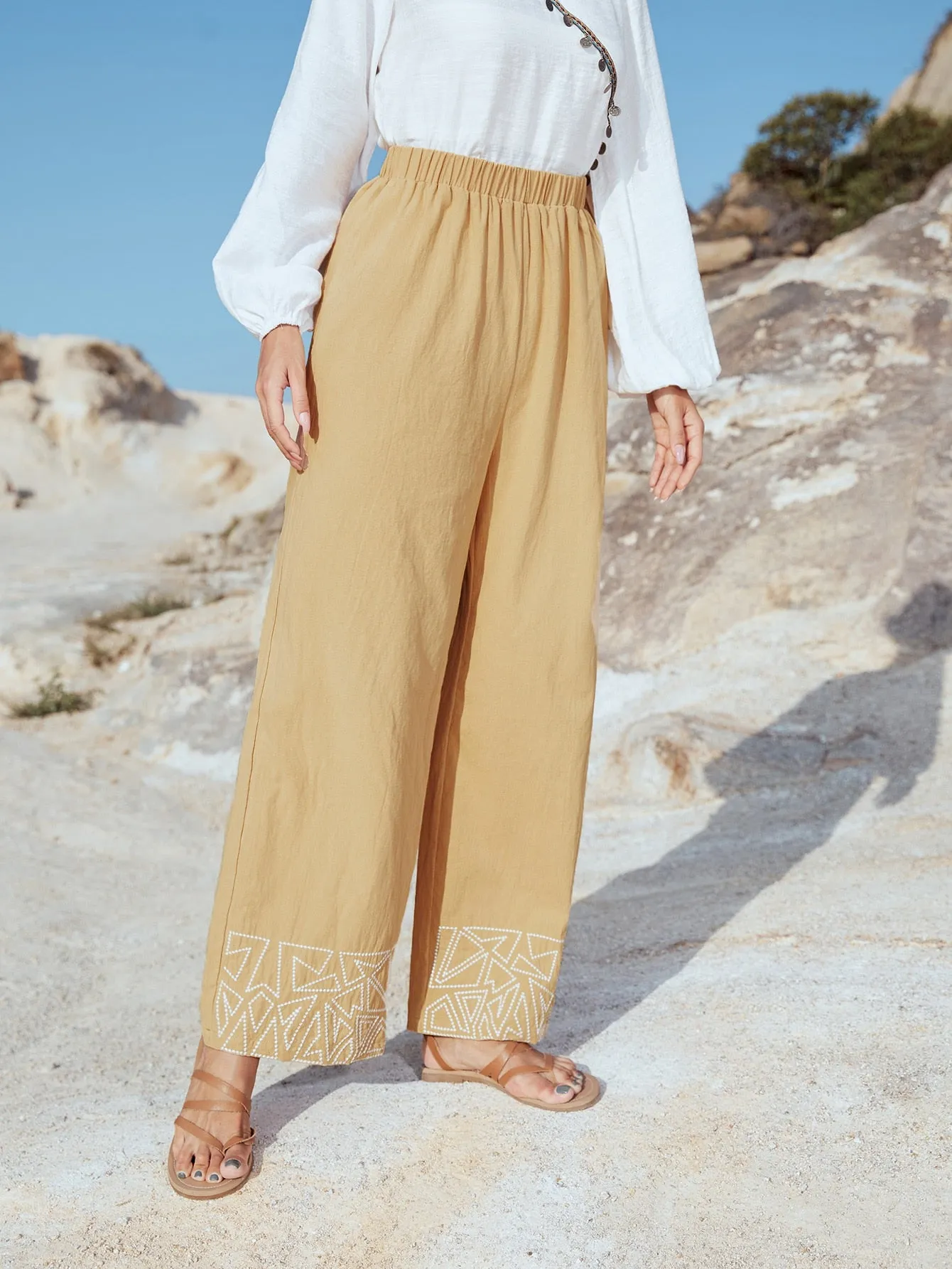 Casual Geometric High Waist Long Women Pants