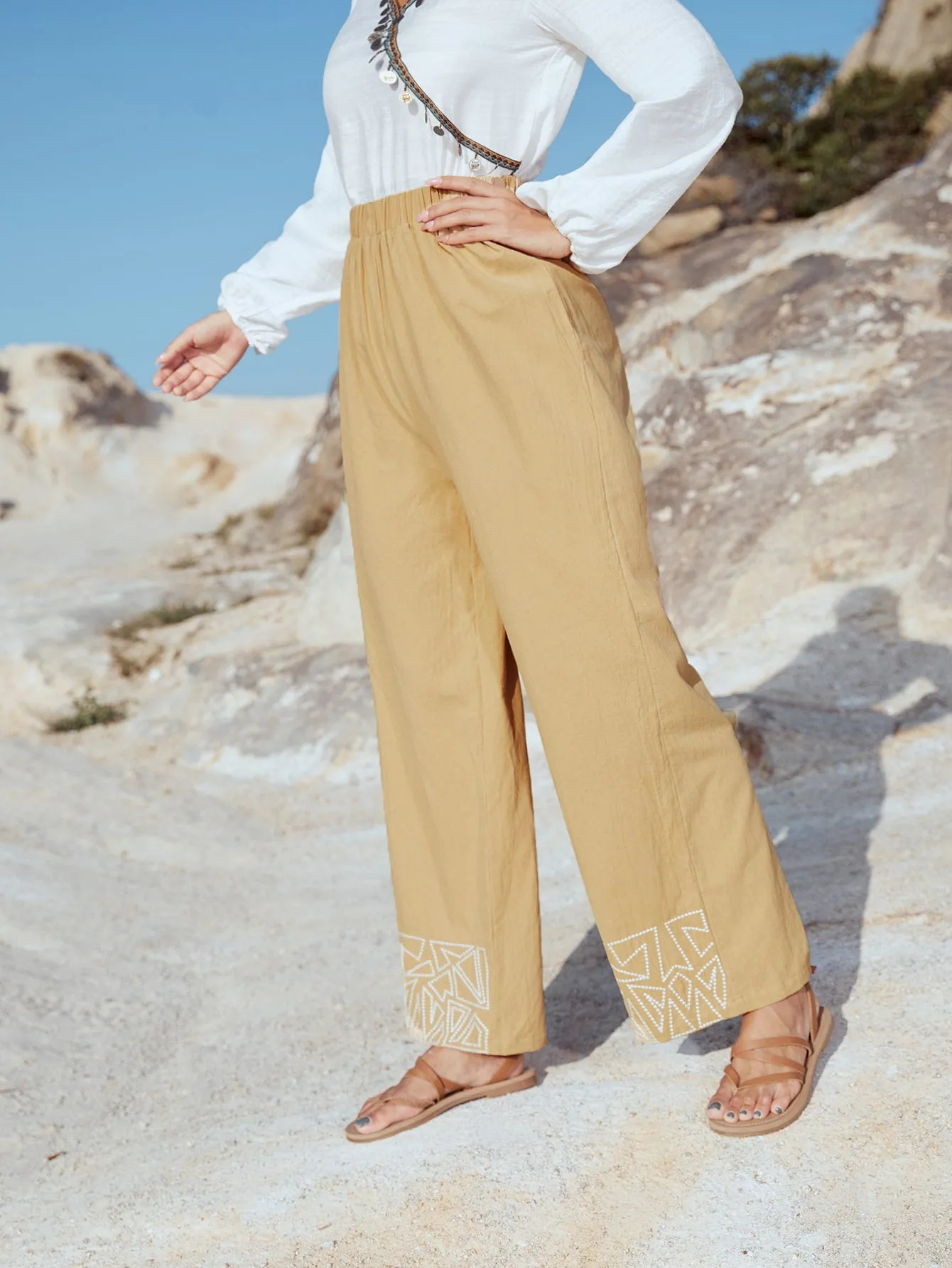Casual Geometric High Waist Long Women Pants