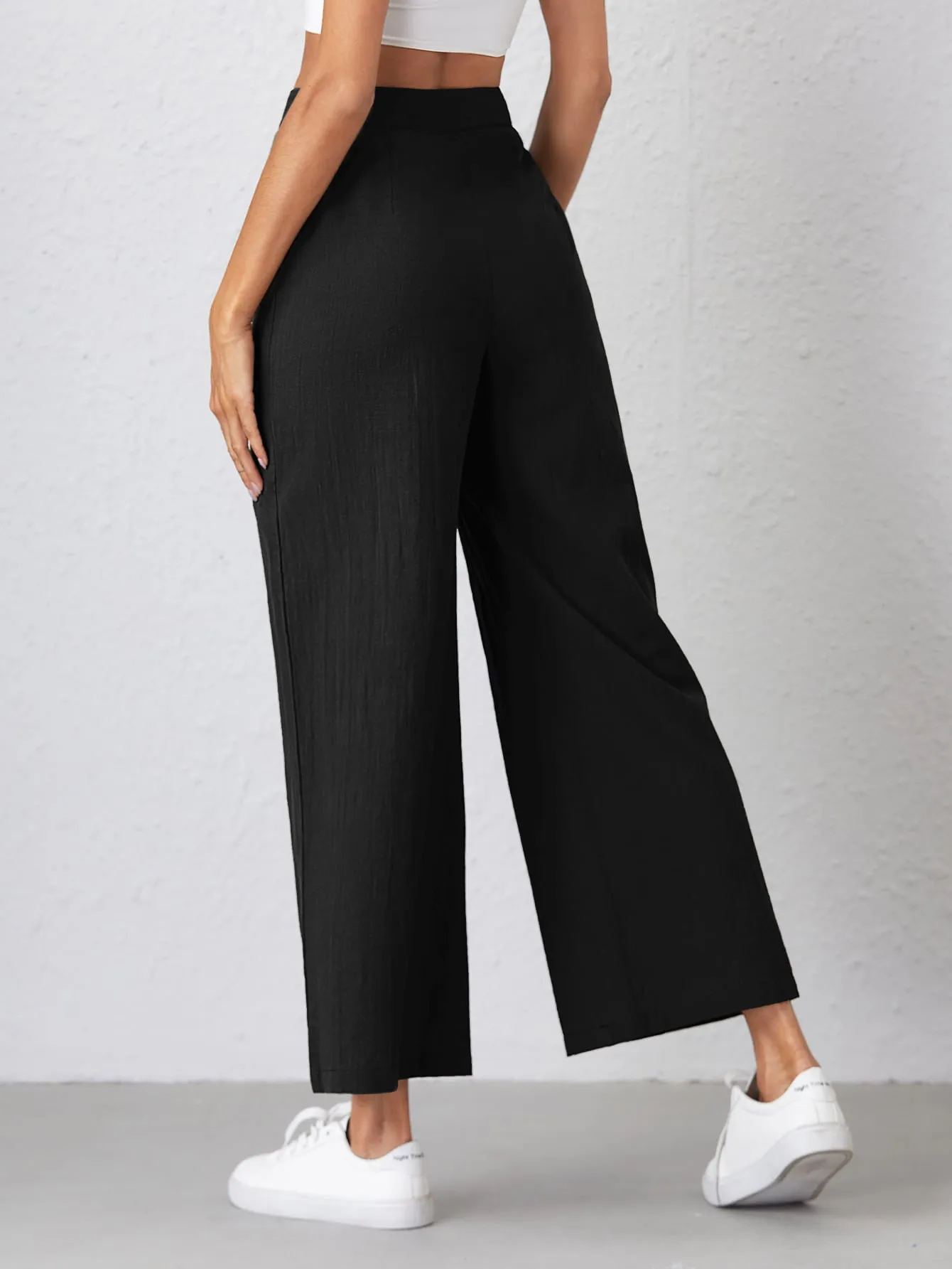 Casual Plain Zipper High Waist Cropped Women Pants