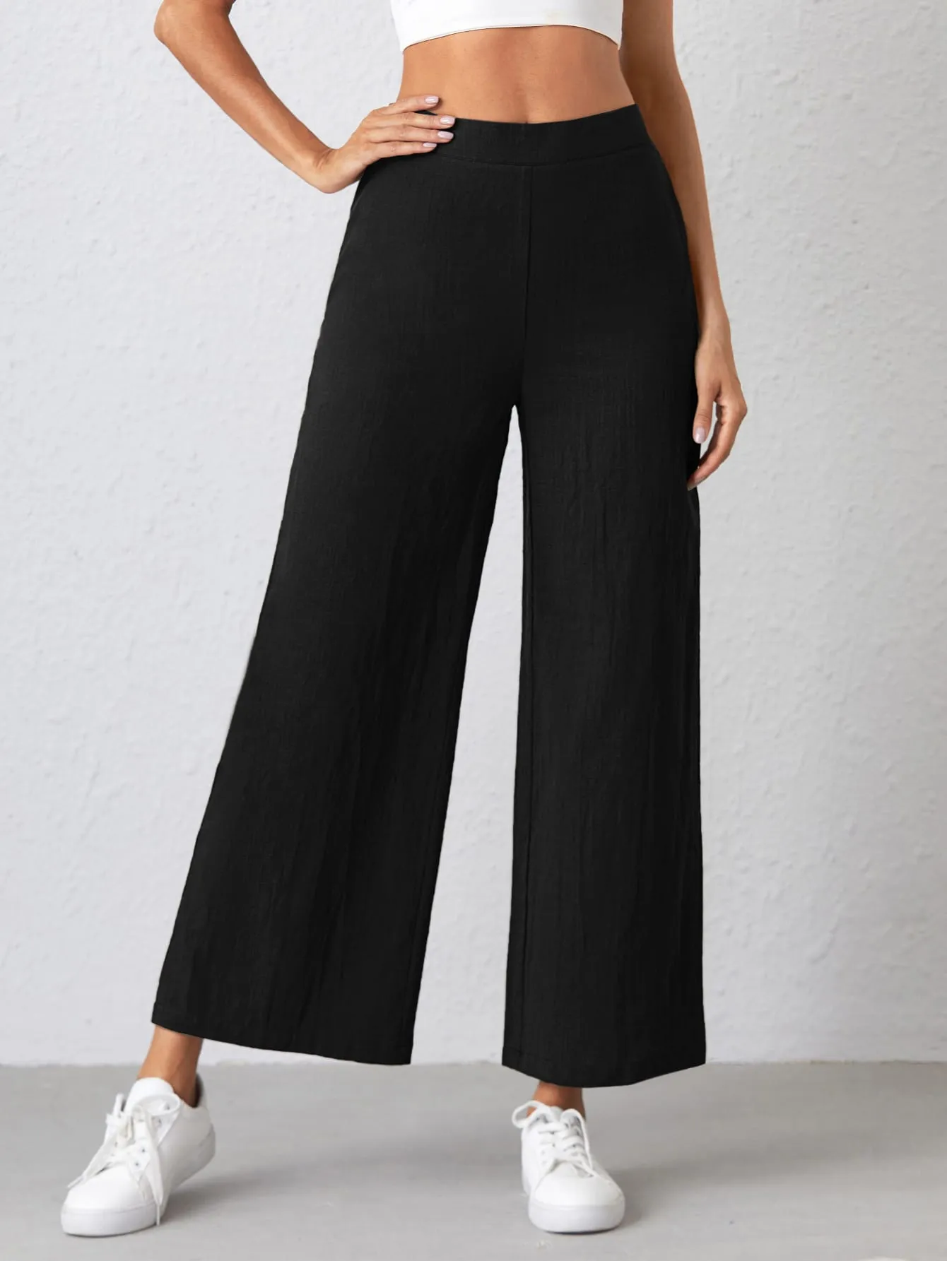 Casual Plain Zipper High Waist Cropped Women Pants