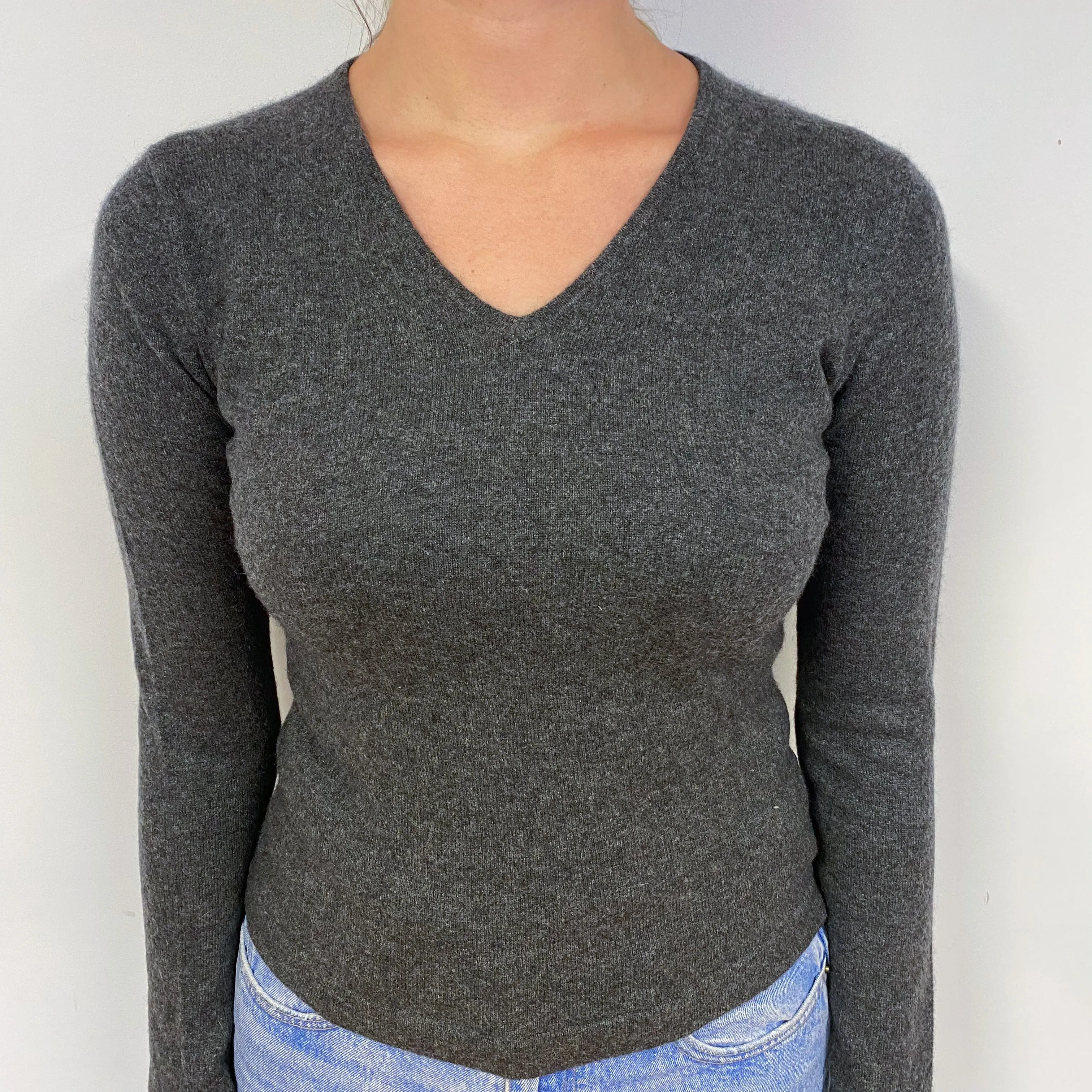 Charcoal Grey Cashmere V-Neck Jumper
