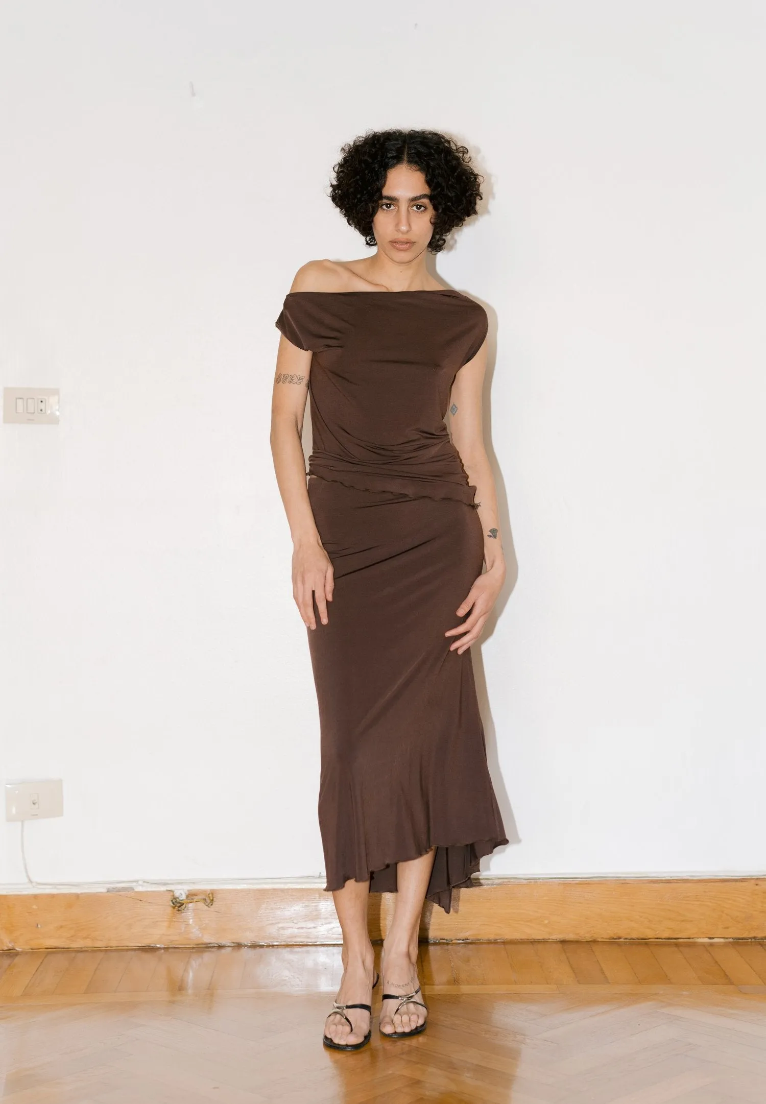 CHOCOLATE SLIP SKIRT