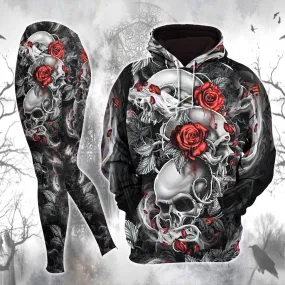 Cool Gothic Skull Rose Ornament Artwork Combo Hoodie and Leggings