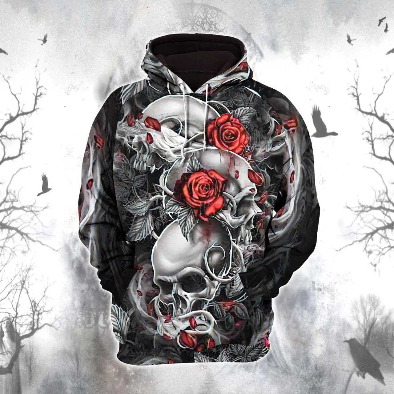 Cool Gothic Skull Rose Ornament Artwork Combo Hoodie and Leggings