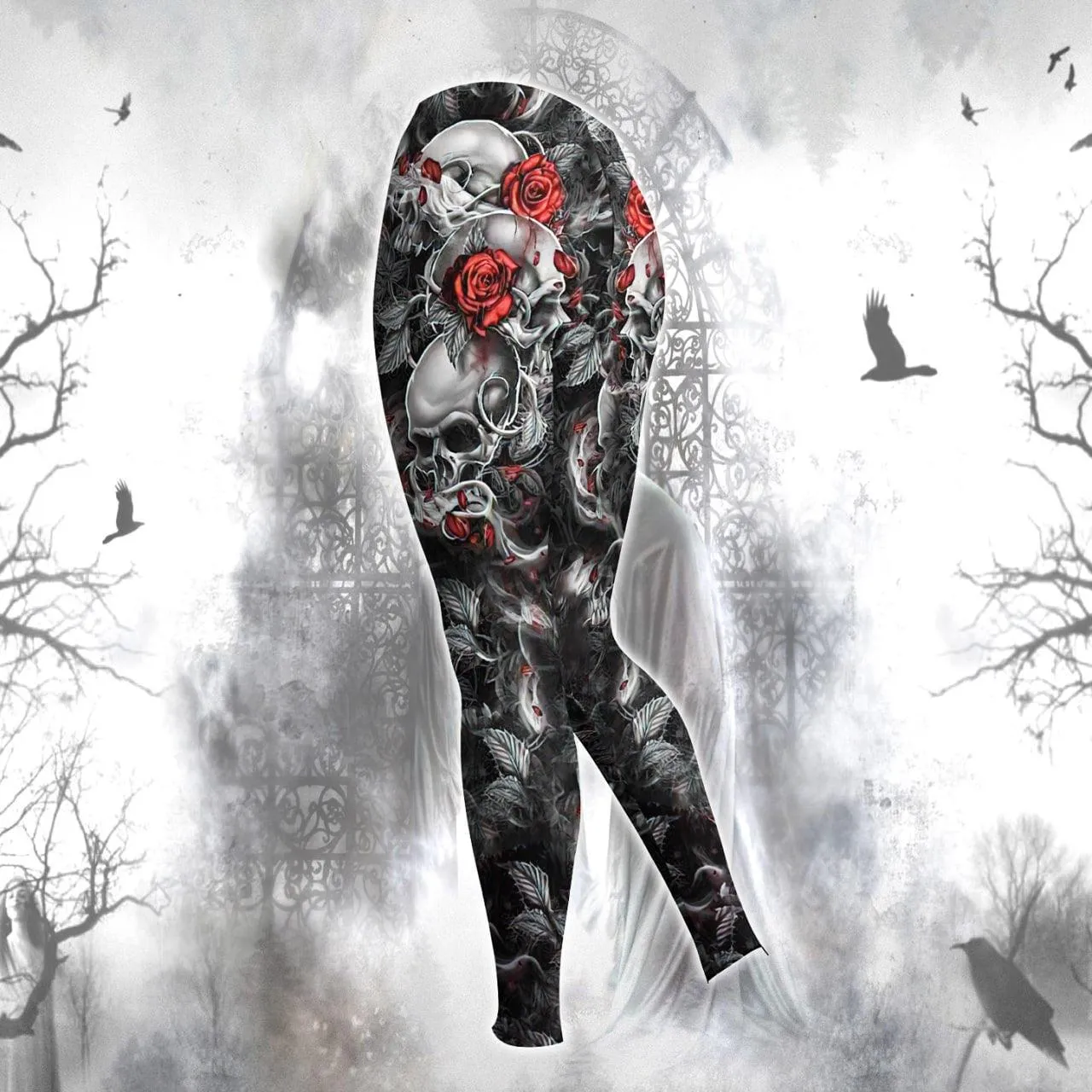 Cool Gothic Skull Rose Ornament Artwork Combo Hoodie and Leggings