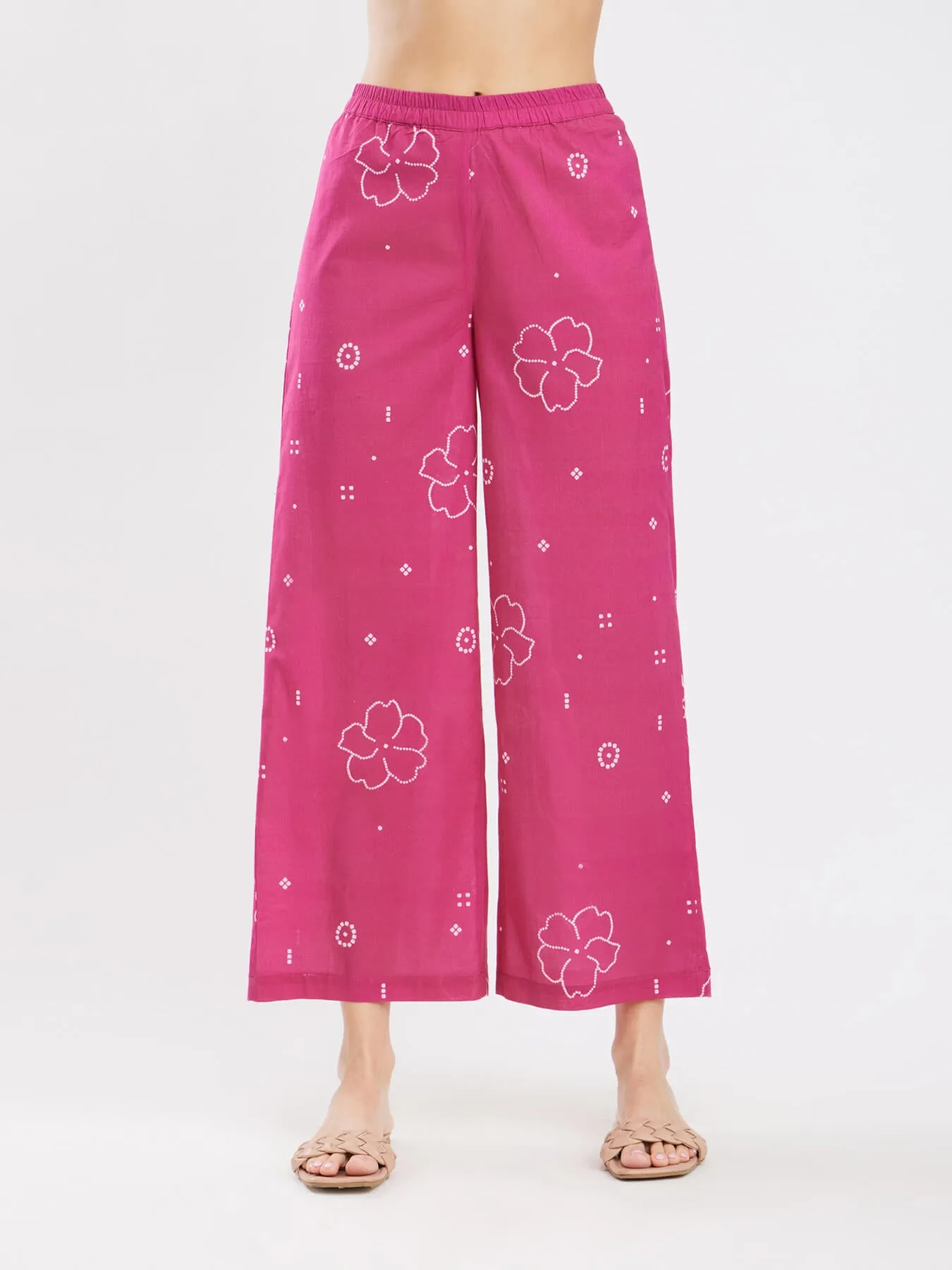 Cotton Bandhani Floral Shirt Kurta Set - Pink