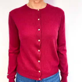 Cranberry Pink Cashmere Crew Neck Cardigan Medium