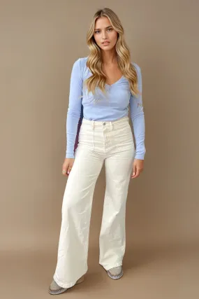 Cream high waisted flare jeans