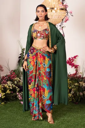 Crimson Dhoti and  Bralette with Cape