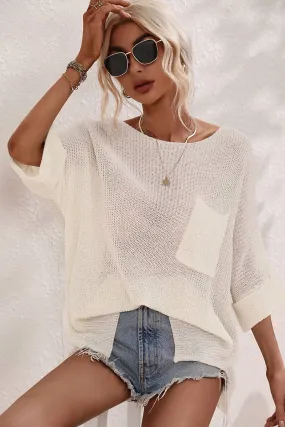 CWTTS0436_LOOSE FIT ROLLED 4/3 SLEEVE KNIT TOP