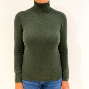 Deep Moss Green Cashmere Polo Neck Jumper Medium