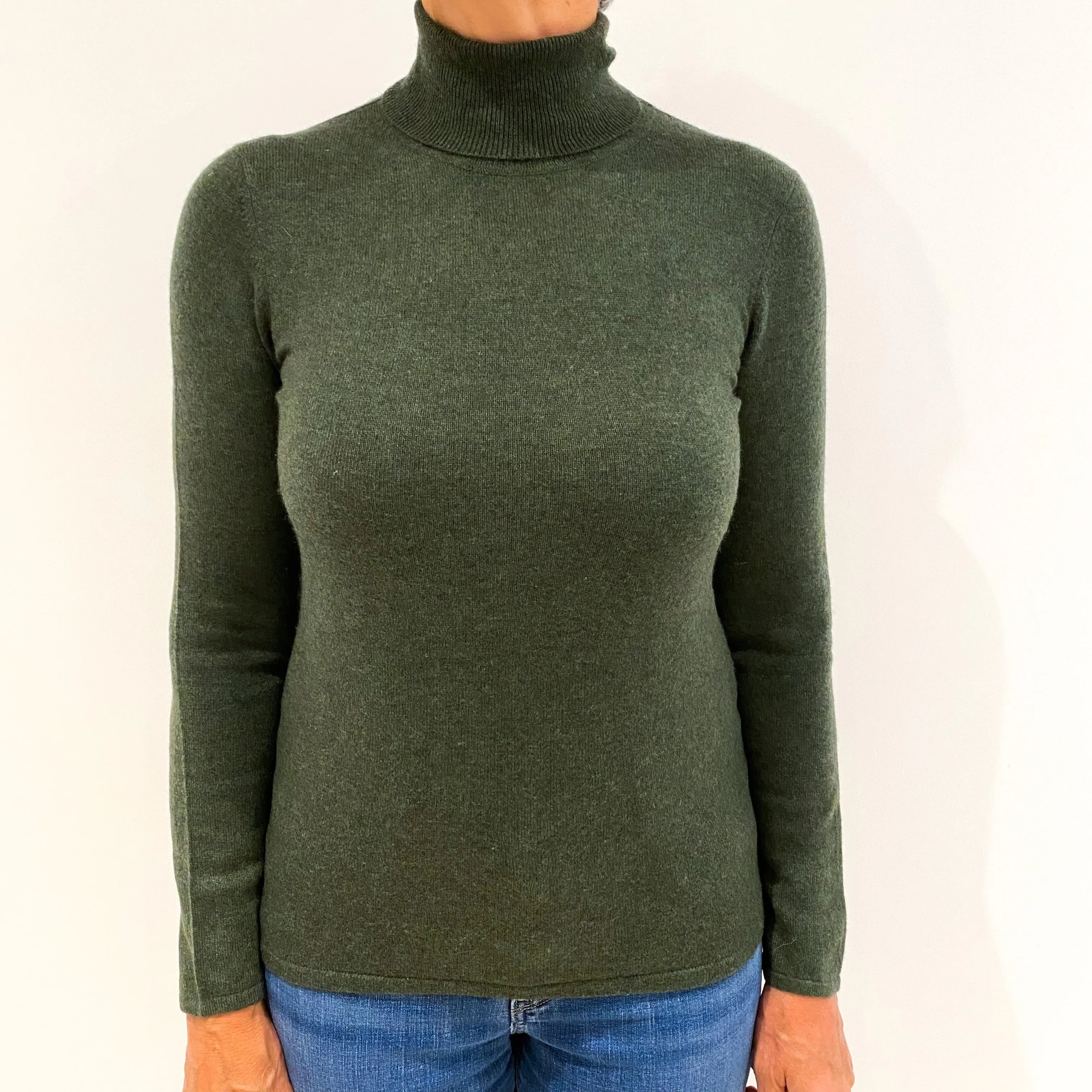 Deep Moss Green Cashmere Polo Neck Jumper Medium