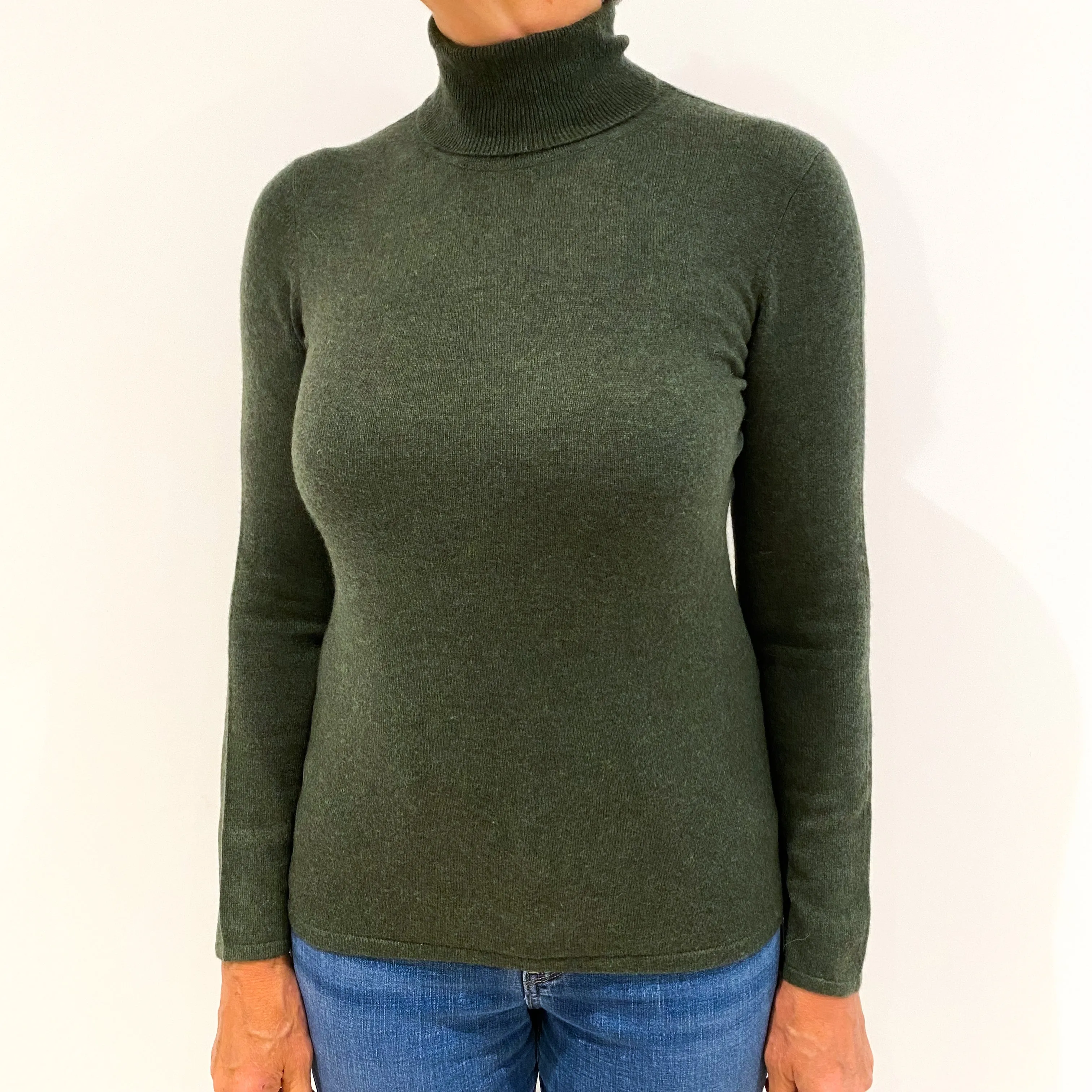 Deep Moss Green Cashmere Polo Neck Jumper Medium