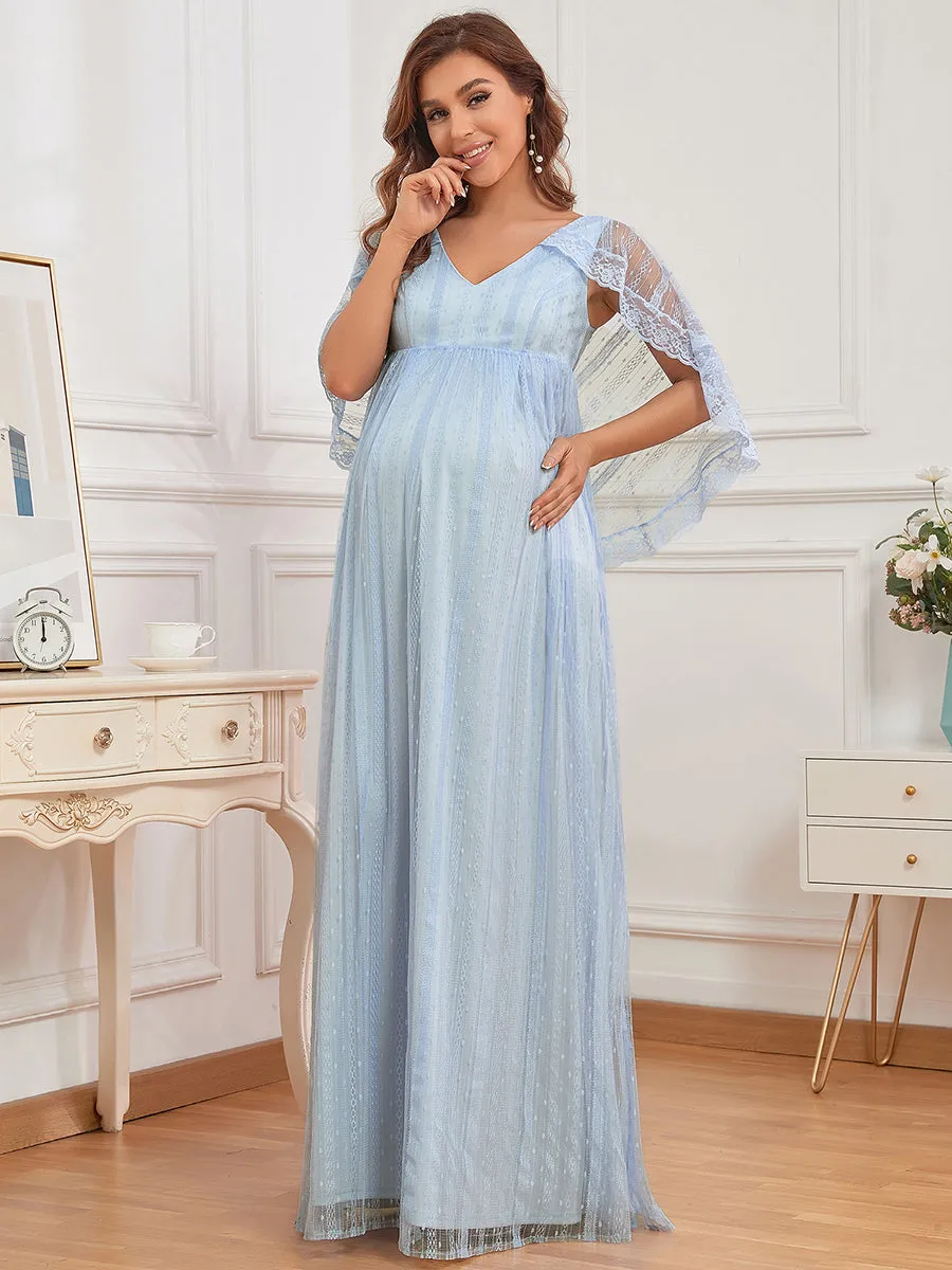 Deep V Neck A Line Floor Length Wholesale Maternity Dresses EY20868